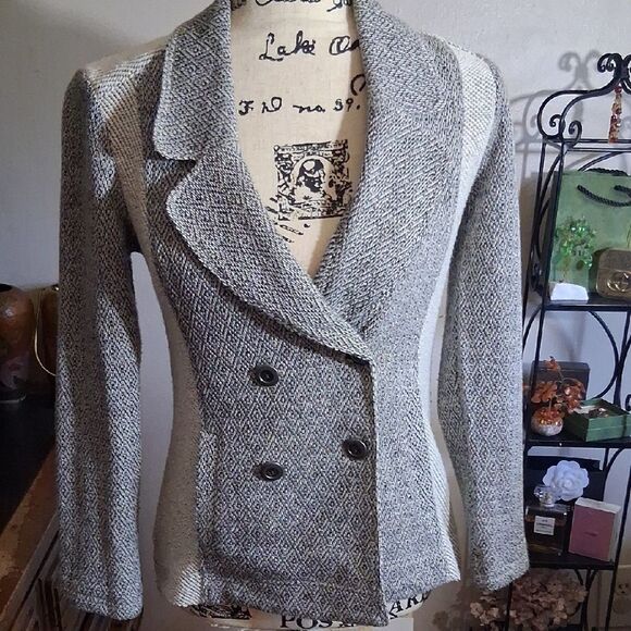Anthropologie Saturday Sunday Women's Black and White Marled Blazer Jacket XXSP - Picture 4 of 12